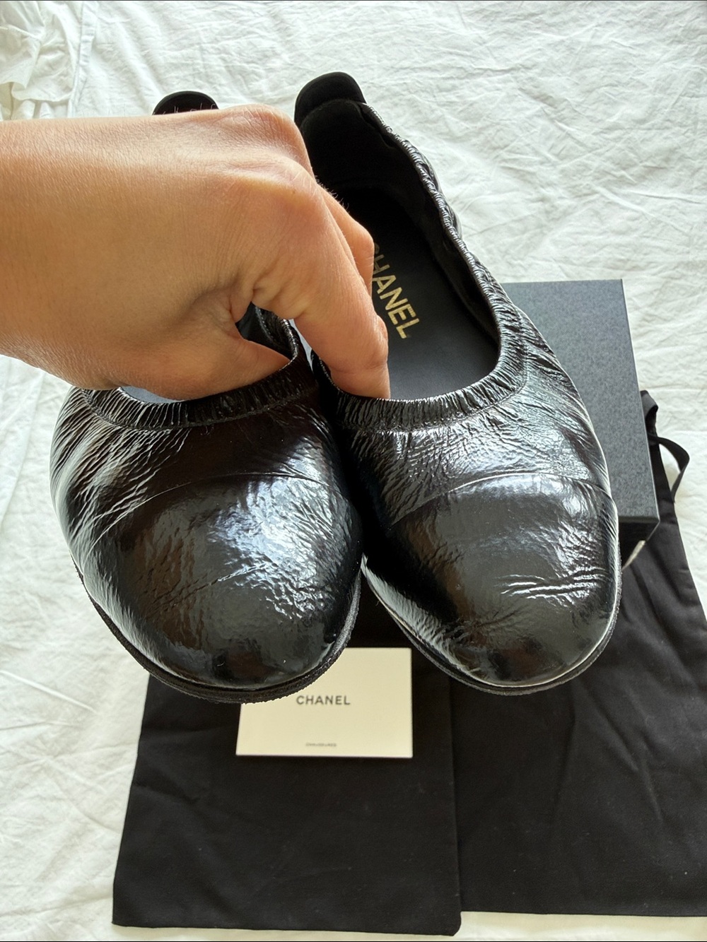 CHANEL Black Leather Slip-On Loafers with Gold Heel Logo - Picture 7 of 9